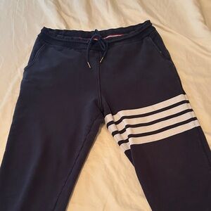 Thom Browne Navy Sweatpants with White Stripe Detail